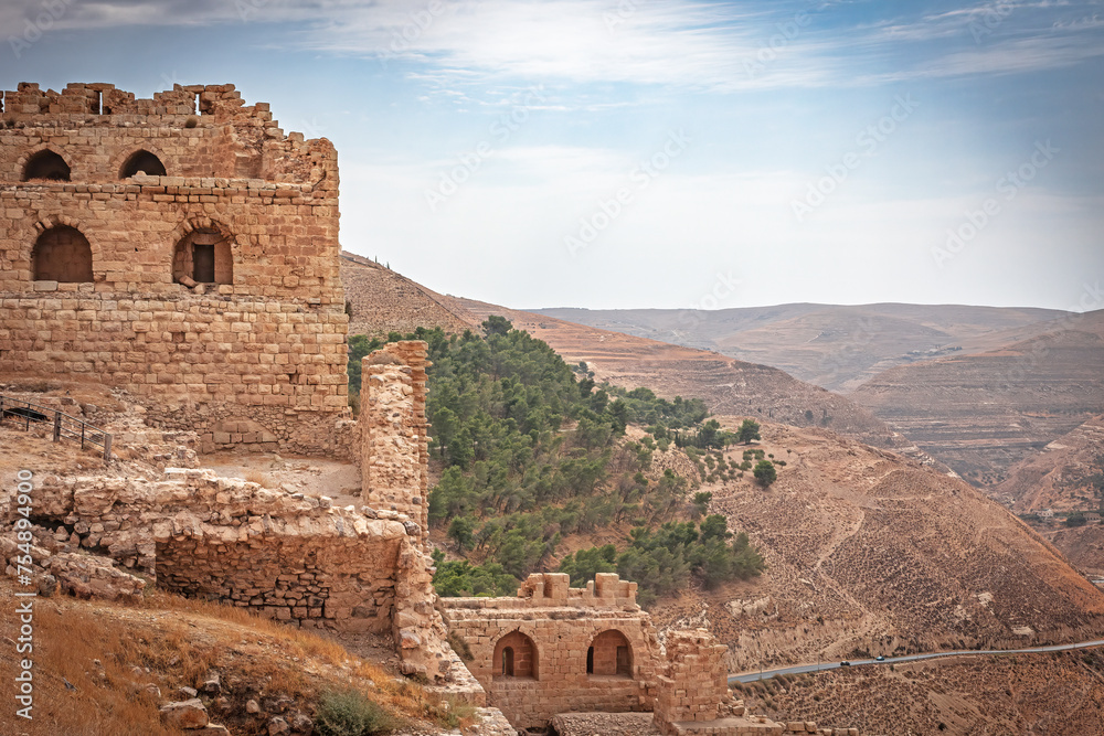 Ruins of medieval Kerak Castle located in al-Karak. Jordan.  The corners of the photo are deliberately darkened.