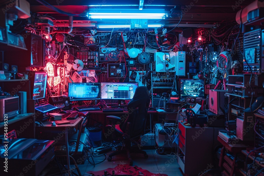 Neon-Lit Tech Lab A Glowing Oasis for Tech Enthusiasts Generative AI