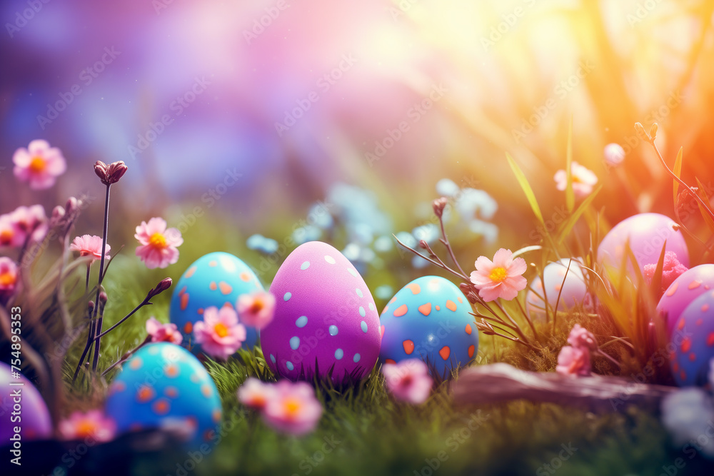 Easter background with eggs, copy space for text Easter background with eggs, copy space for text