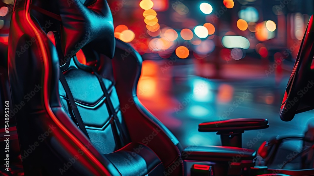 speed lines of a mechanical gaming chair in motion blur, gaming setup