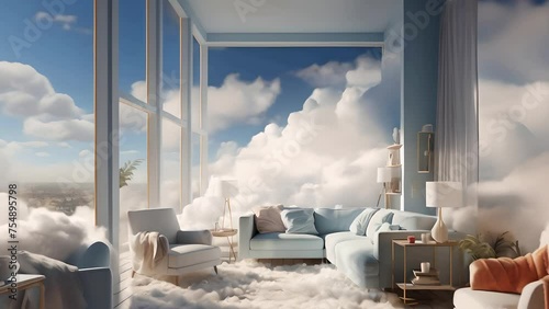 Clouds in the living room of the house, dream room	