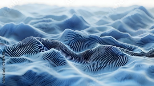 Blue Digital Wave Landscape with 3D Mountains - Abstract Topographic Design photo