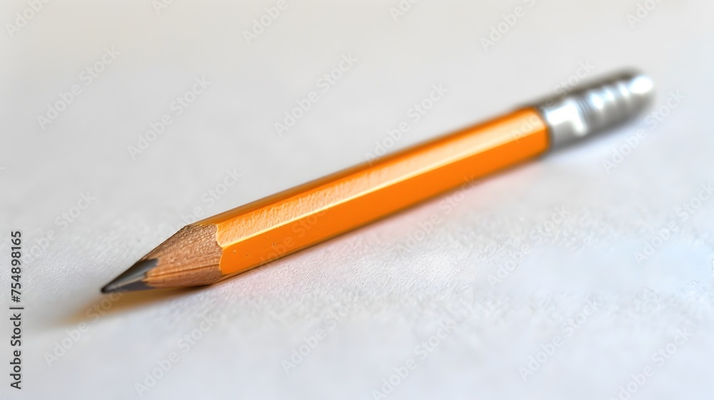 Orange Pencil with Silver Eraser on White Background - Ready for Stories Orange Pencil with Silver Eraser on White Background - Ready for Stories