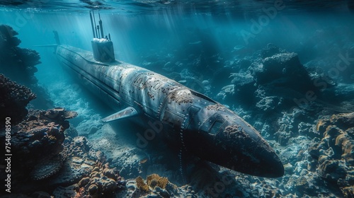 Military Submarine Diving Underwater
