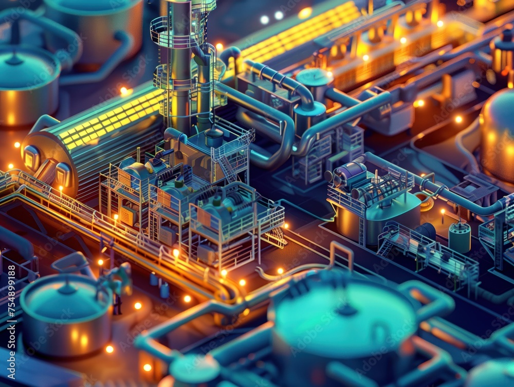 Futuristic Factory Floor, a futuristic industrial factory, glowing with neon lights and brimming with advanced technological machinery and interconnected systems, representing the next wave 