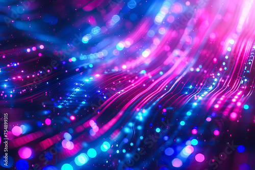 A vibrant abstract background featuring neon pink and blue lights creating a mesmerizing display.