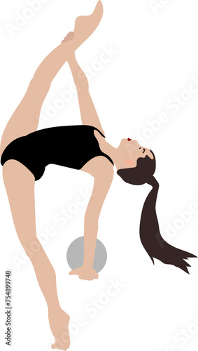 Gymnast performs acrobatic exercises with a sword in a vector illustration on a white background