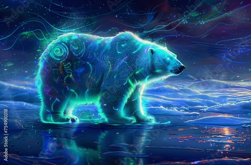 Glowing Polar Bear in a Neon Forest Generative AI