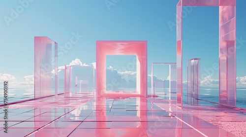 Pink Blocks in the Sky A Futuristic, Pink-Tinted World Generative AI