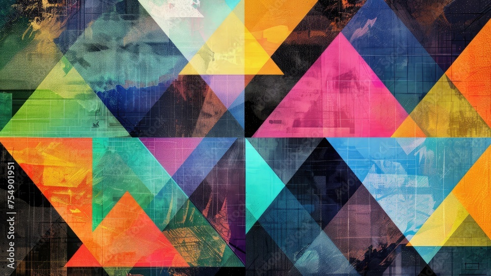 Vibrant abstract geometric pattern with bright colors, layered in elegant design. Vibrant abstract geometric pattern with bright colors, layered in elegant design.