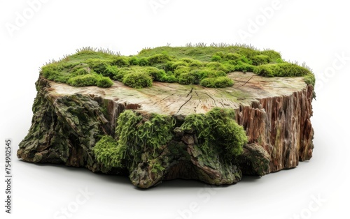 A moss covered log sits on a white background. The moss gives the log a natural, earthy feel