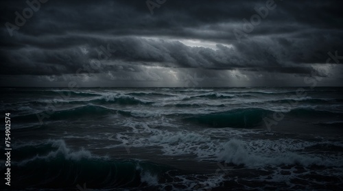 Stormy ocean waves beneath a darkening sky at dusk  © Fred