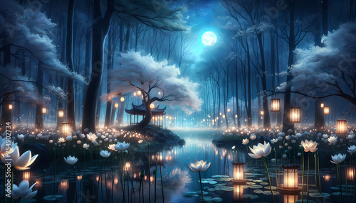 Mystical Moonlight Sonata: Serene Lotus Reflections at Night