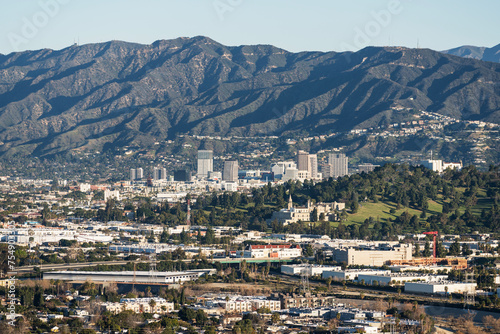 Telephoto view of Glendale and Verdugo Mountain in Los Angeles County California.  