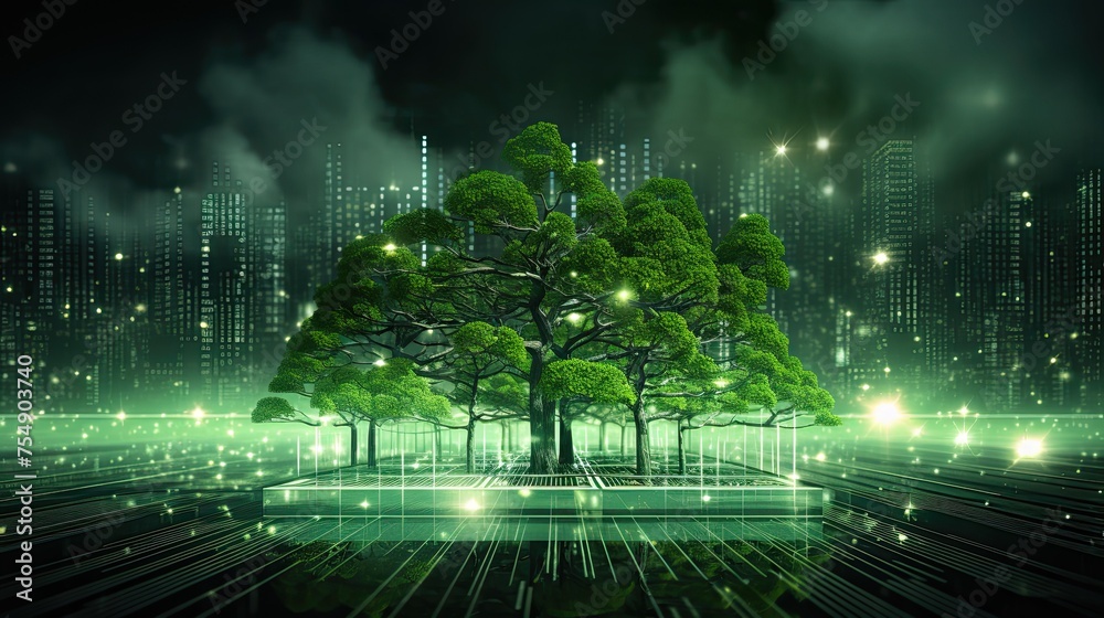 Green technology-themed image of a virtual server network