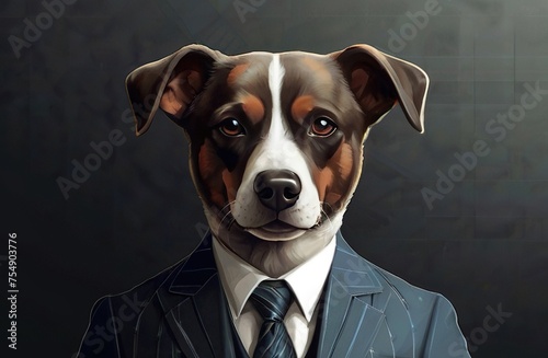 A Whimsical Blend of Business - Portrait of a Dog in a Suit.