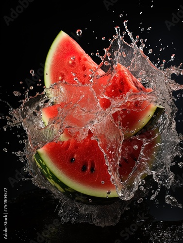 Pieces or portions of watermelon falling into the water and splashing