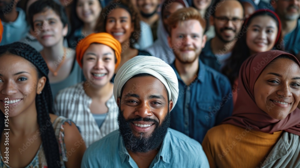 Large group of happy multiethnic and multi-generation people