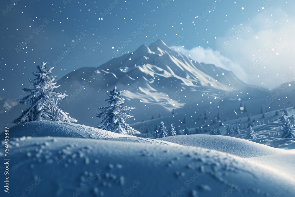 Snowy Mountain Scene in December Generative AI - obrazy, fototapety, plakaty 