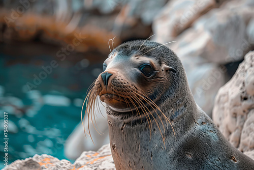 Whiskered Sentinal of the Rocky Coastline - Marine Seal Banner photo