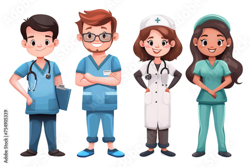 Cartoon style healthcare workers raw on transparent background , labor day representing of healthcare sector