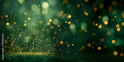 Magic blur bokeh on a defocused emerald green background. Texture, background, wallpaper.