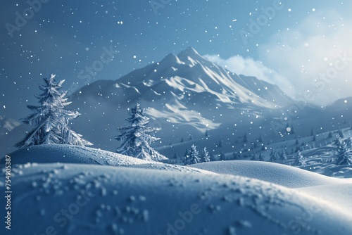 Snowy Mountain Scene in December Generative AI © Jhanvi