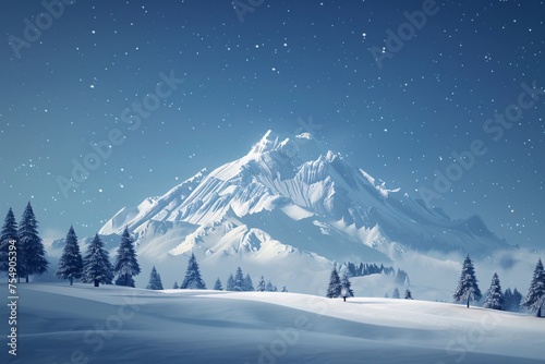Snowy Mountain Peak at Night A Stunning Winter Scene Generative AI © Jhanvi