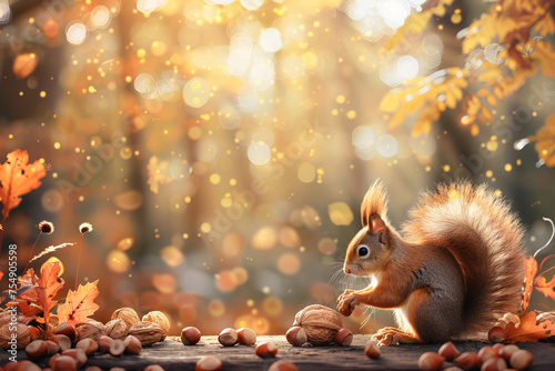 Enchanting Autumn Squirrel Delight Amidst Golden Leaves Banner