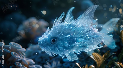 Ethereal Bioluminescent Fish Swimming in Deep Ocean © Atthasit
