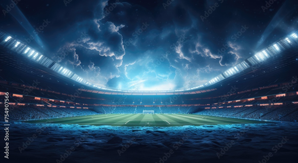 soccer stadium scene with lights - obrazy, fototapety, plakaty 