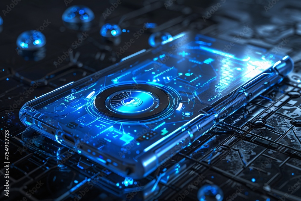 Glowing Blue Phone with Futuristic Design A Monthly Event Must-Have Generative AI Glowing Blue Phone with Futuristic Design A Monthly Event Must-Have Generative AI