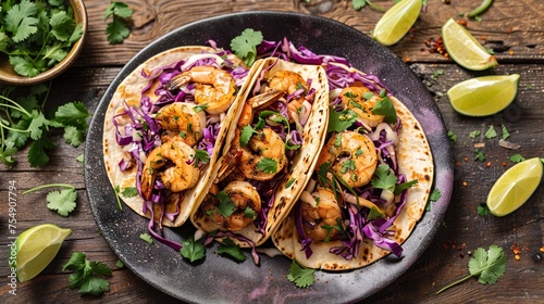 Shrimp Tacos with Purple Cabbage A Delicious and Healthy Option for Your Next Meal Generative AI photo