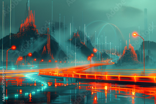 Cyberpunk cityscape with neon lights and futuristic architecture