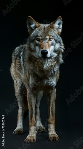 Intense portrait of a wolf in the dark