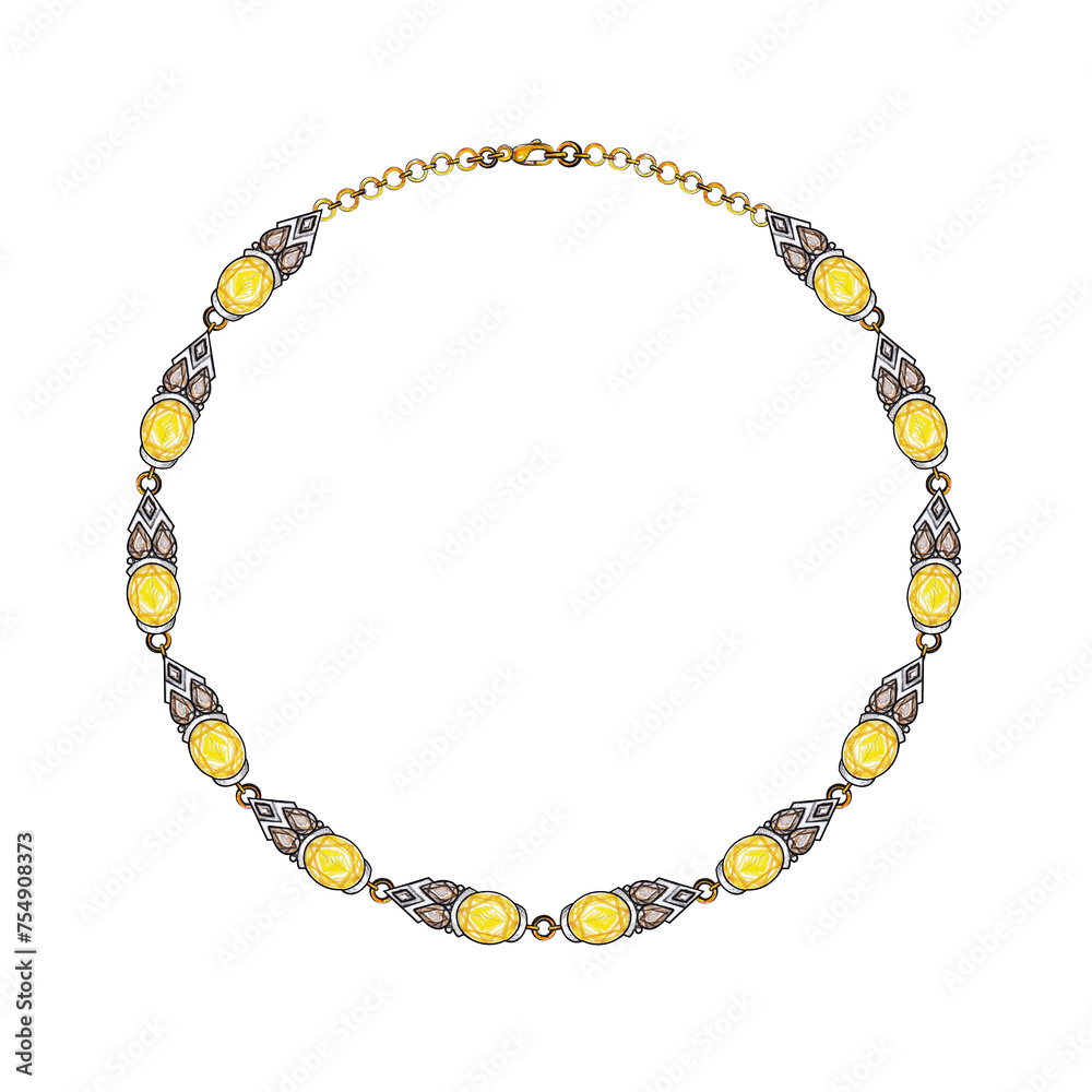 Necklace jewelry design set with citrine and smoky sketch by hand on paper. Necklace jewelry design set with citrine and smoky sketch by hand on paper.