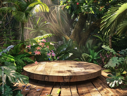 A Wooden Circle in the Jungle A Monthly Meeting Spot for Eco-Friendly Enthusiasts Generative AI © Jhanvi