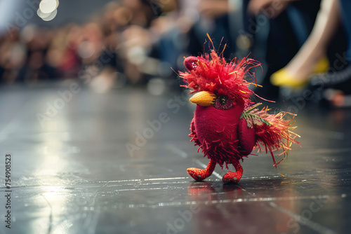 Colorful Handmade Bird Puppet Strutting on Stage - Craftsmanship Showcase Banner