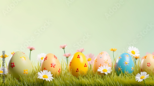 Easter eggs on green grass on a sunny day