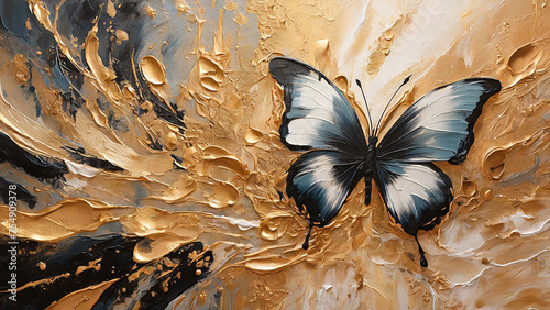 Butterfly on the background of oil paint. Butterfly, modern art.