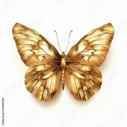 Fototapeta Naklejka Na Ścianę i Meble -  Golden brown , beige, gradient, butterfly, watercolor, for design, highlighted on a white background, 3d sticker.
