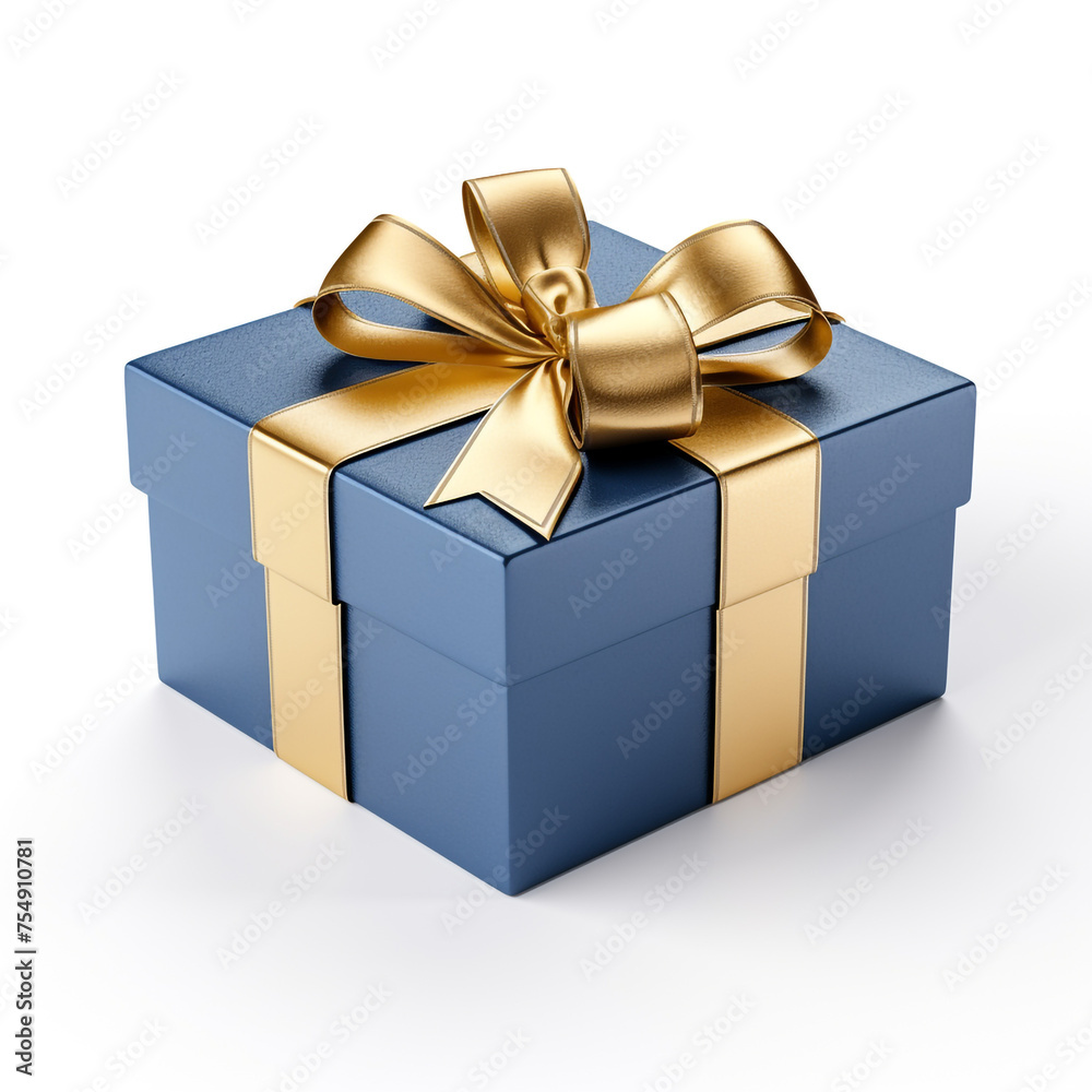 blue gift box with gold bow on white background сreated with Generative Ai blue gift box with gold bow on white background сreated with Generative Ai