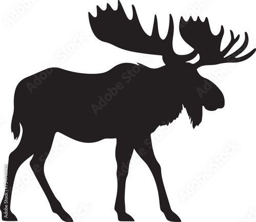 Moose Silhouette Vector Illustration White Background