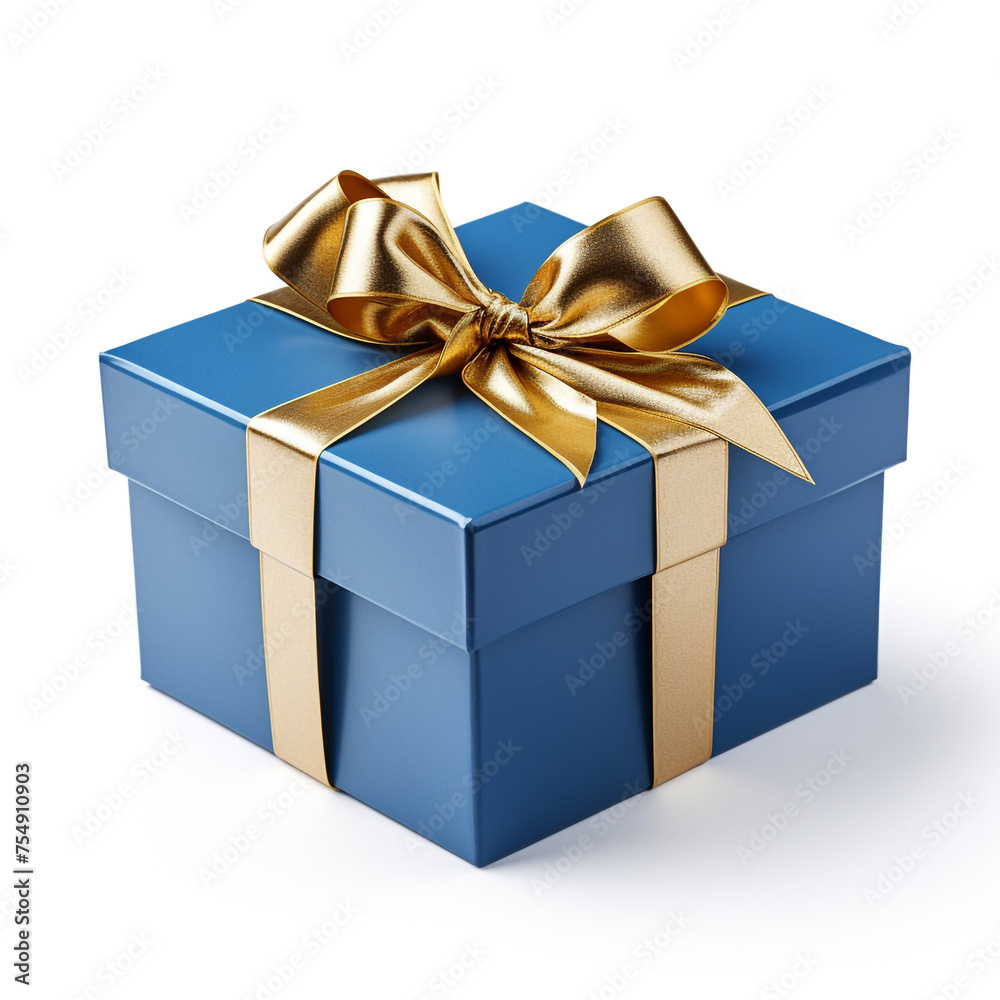 blue gift box with gold bow on white background сreated with Generative Ai blue gift box with gold bow on white background сreated with Generative Ai