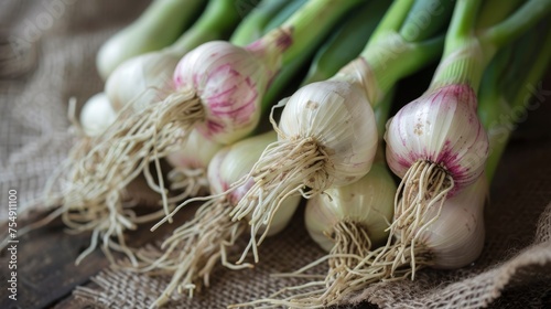 Sweet garleek - a mixture of spring onions and garlic cloves, perfect for food and culinary themes. photo