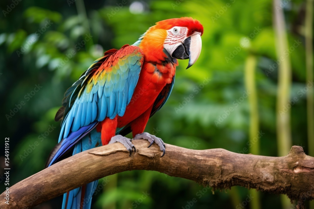 Exotic Parrot macaw tropical island. Nature art tropical bird zoo. Generate Ai
