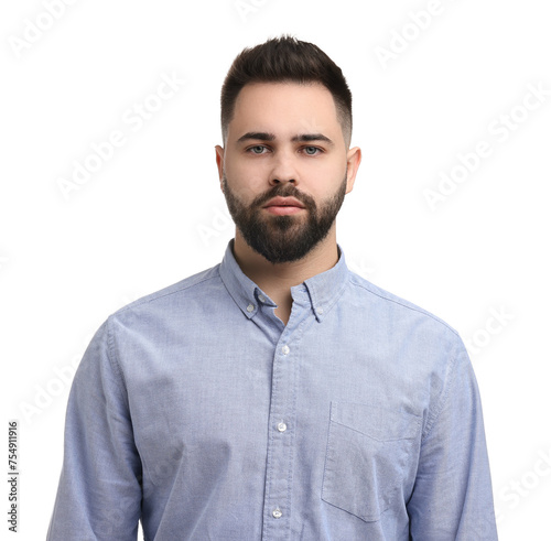 Portrait of young man on white background