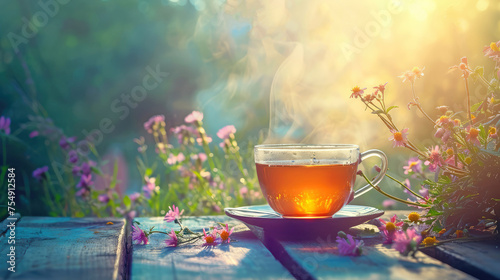 Beautiful teatime in the garden with copy space © cobaltstock