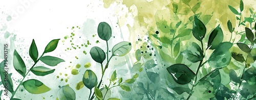 Spring web banner, green floral watercolor invitation, natural botanical design background