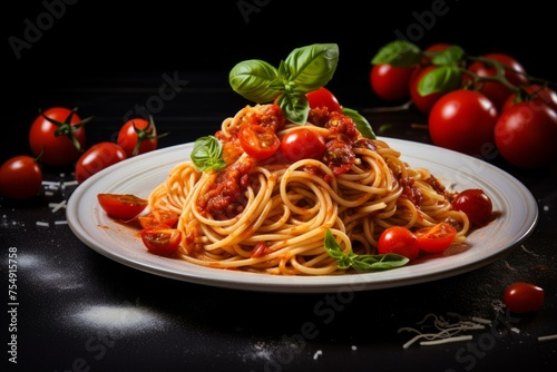 Hearty Italian pasta dish. Tomato dinner meal. Generate Ai